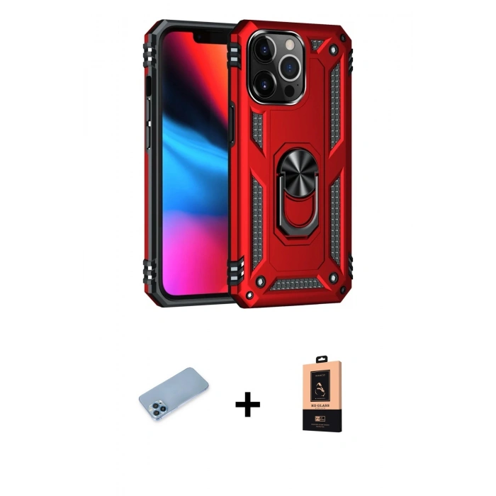 MARSİLYAN™- iPhone 13 Pro Max Kılıf Ahenk Klasik Koleksiyonu - Şeffaf Maxco Cam Ekran Koruyucu + Shine Kamera Lens Koruma Cam - MI