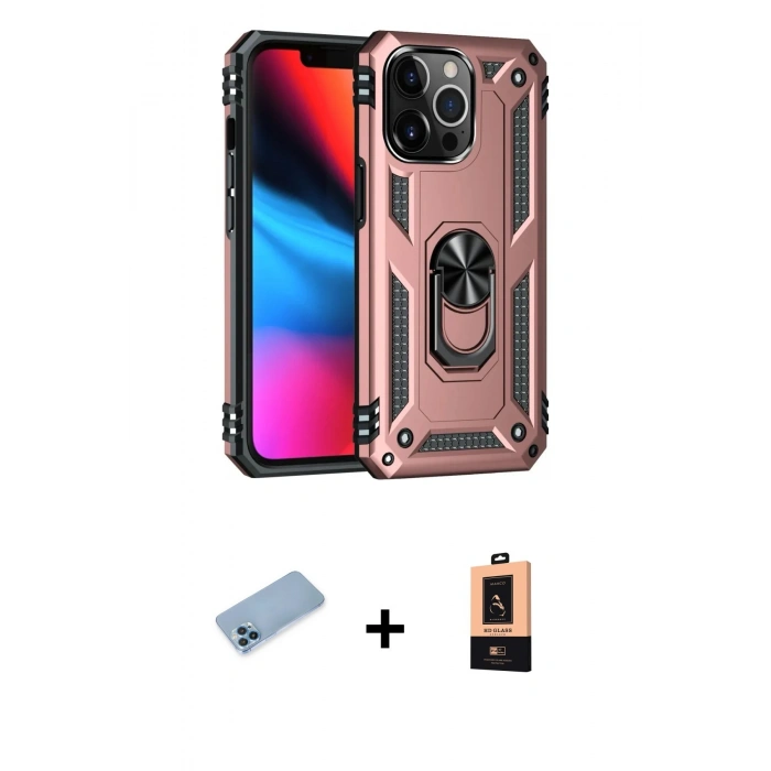 MARSİLYAN™- iPhone 13 Pro Max Kılıf Ahenk Klasik Koleksiyonu - Şeffaf Maxco Cam Ekran Koruyucu + Shine Kamera Lens Koruma Cam - MI