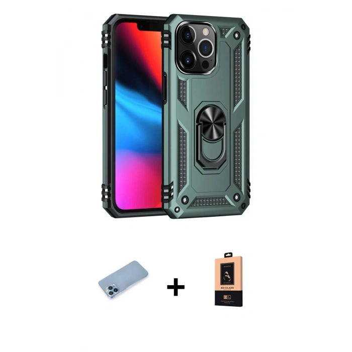 MARSİLYAN™- iPhone 13 Pro Max Kılıf Ahenk Klasik Koleksiyonu - Şeffaf Maxco Cam Ekran Koruyucu + Shine Kamera Lens Koruma Cam - MI