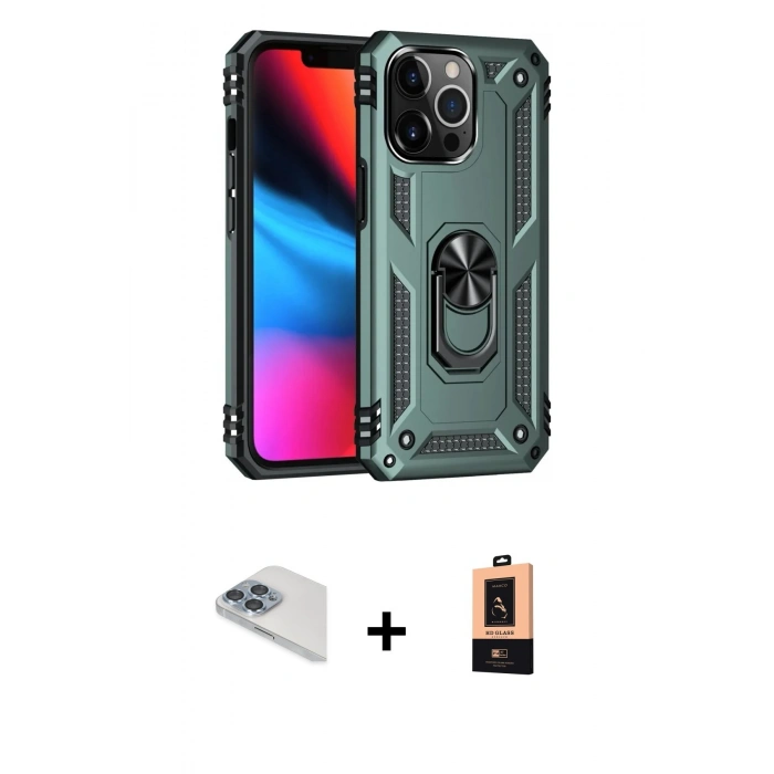 MARSİLYAN™- iPhone 13 Pro Max Kılıf Ahenk Klasik Koleksiyonu - Şeffaf Maxco Cam Ekran Koruyucu + Sierra Blue Pers Alüminyum Kamera Lens