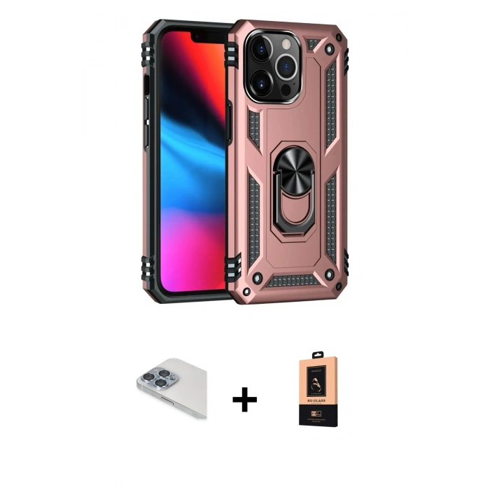 MARSİLYAN™- iPhone 13 Pro Max Kılıf Ahenk Klasik Koleksiyonu - Şeffaf Maxco Cam Ekran Koruyucu + Sierra Blue Pers Alüminyum Kamera Lens
