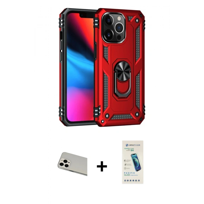 MARSİLYAN™- iPhone 13 Pro Max Kılıf Ahenk Klasik Koleksiyonu - Şeffaf Pasifik Cam Ekran Koruyucu + Rainbow Kamera Lens Koruma Cam - BZ