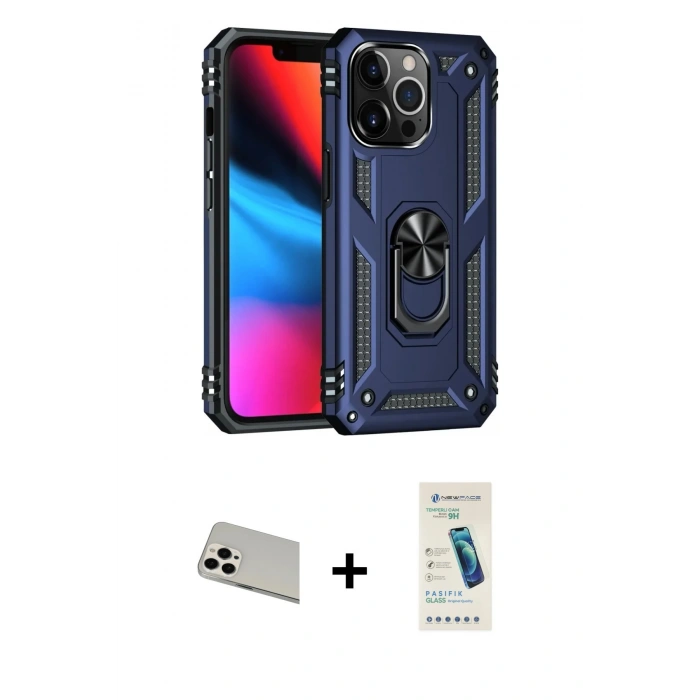 MARSİLYAN™- iPhone 13 Pro Max Kılıf Ahenk Klasik Koleksiyonu - Şeffaf Pasifik Cam Ekran Koruyucu + Rainbow Kamera Lens Koruma Cam - BZ