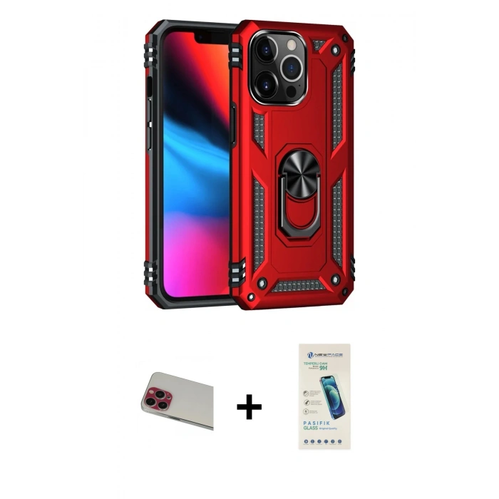 MARSİLYAN™- iPhone 13 Pro Max Kılıf Ahenk Klasik Koleksiyonu - Şeffaf Pasifik Cam Ekran Koruyucu + Rainbow Kamera Lens Koruma Cam - KI