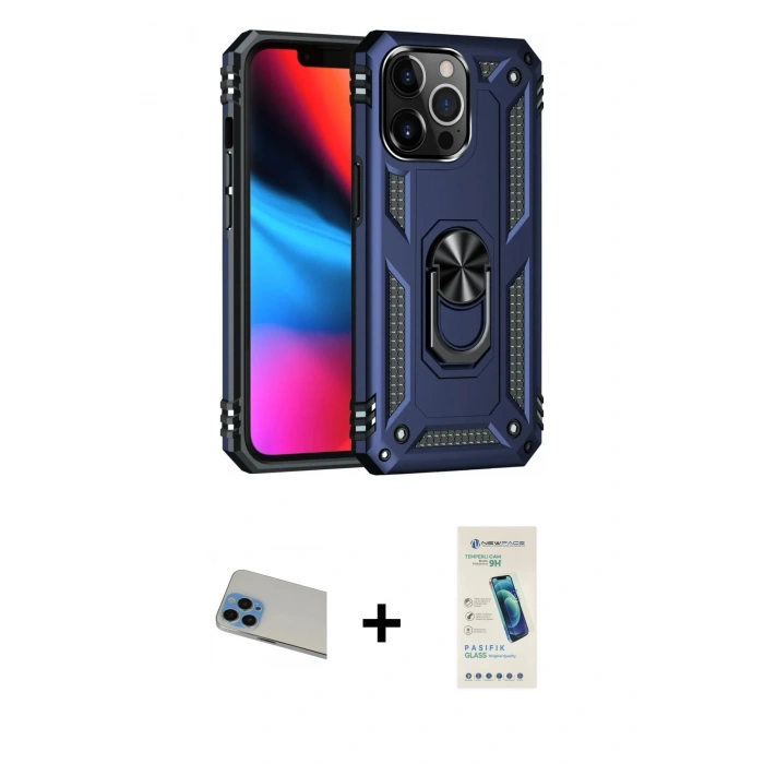 MARSİLYAN™- iPhone 13 Pro Max Kılıf Ahenk Klasik Koleksiyonu - Şeffaf Pasifik Cam Ekran Koruyucu + Rainbow Kamera Lens Koruma Cam - MI