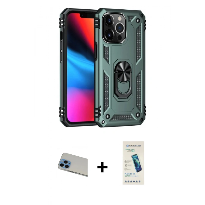 MARSİLYAN™- iPhone 13 Pro Max Kılıf Ahenk Klasik Koleksiyonu - Şeffaf Pasifik Cam Ekran Koruyucu + Rainbow Kamera Lens Koruma Cam - MI