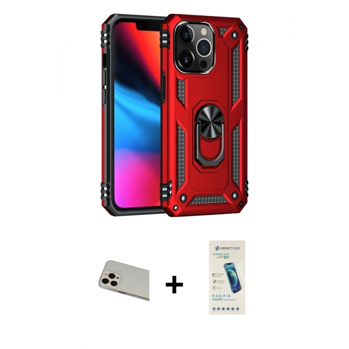 MARSİLYAN™- iPhone 13 Pro Max Kılıf Ahenk Klasik Koleksiyonu - Şeffaf Pasifik Cam Ekran Koruyucu + Rainbow Kamera Lens Koruma Cam - REGD