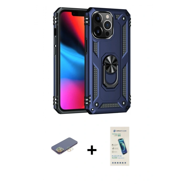 MARSİLYAN™- iPhone 13 Pro Max Kılıf Ahenk Klasik Koleksiyonu - Şeffaf Pasifik Cam Ekran Koruyucu + Renkli Kamera Lens Koruma Cam - SI