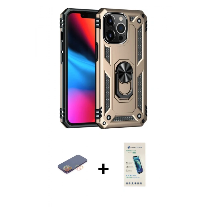 MARSİLYAN™- iPhone 13 Pro Max Kılıf Ahenk Klasik Koleksiyonu - Şeffaf Pasifik Cam Ekran Koruyucu + Renkli Kamera Lens Koruma Cam - TU