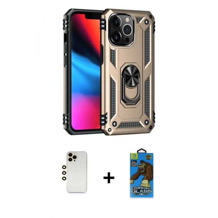 MARSİLYAN™- iPhone 13 Pro Max Kılıf Ahenk Klasik Koleksiyonu - Siyah 18D Cam Ekran Koruyucu + Shine Kamera Lens - GD