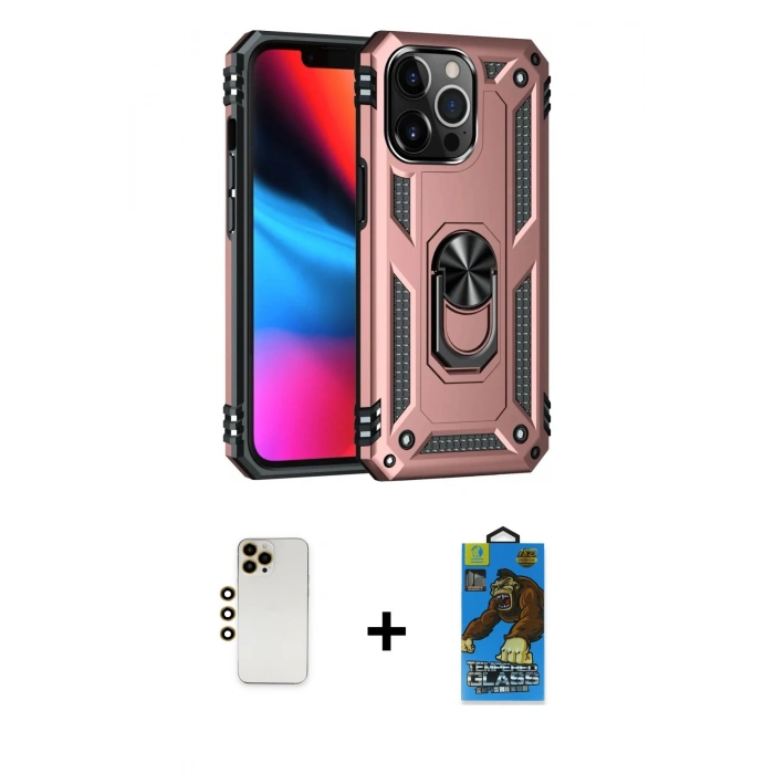 MARSİLYAN™- iPhone 13 Pro Max Kılıf Ahenk Klasik Koleksiyonu - Siyah 18D Cam Ekran Koruyucu + Shine Kamera Lens - GD