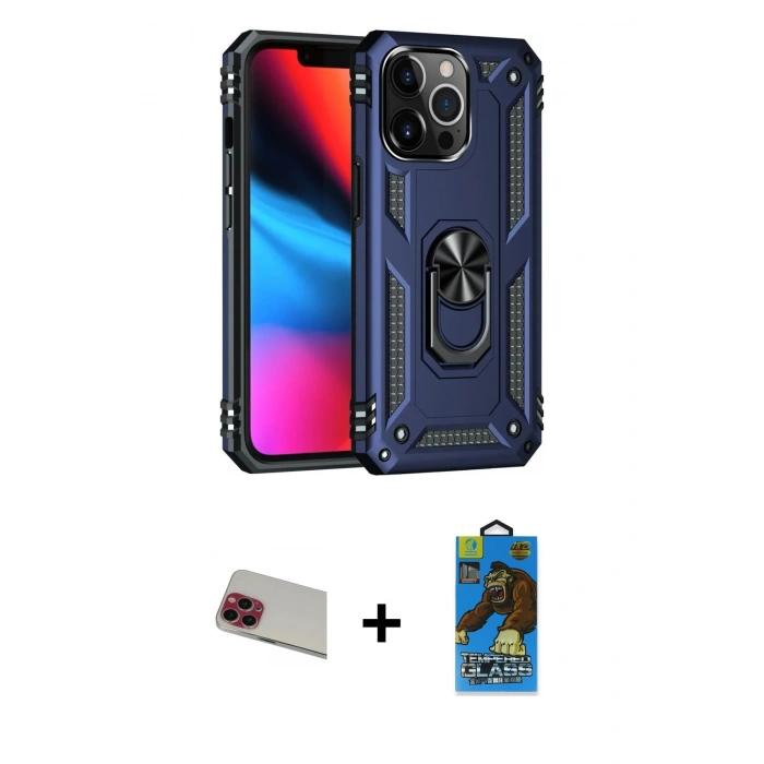 MARSİLYAN™- iPhone 13 Pro Max Kılıf Ahenk Klasik Koleksiyonu - Siyah 18D Cam Ekran Koruyucu + Rainbow Kamera Lens Koruma Cam - KI