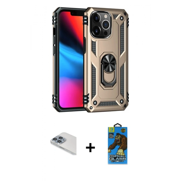 MARSİLYAN™- iPhone 13 Pro Max Kılıf Ahenk Klasik Koleksiyonu - Siyah 18D Cam Ekran Koruyucu + Sierra Blue Pers Alüminyum Kamera Lens