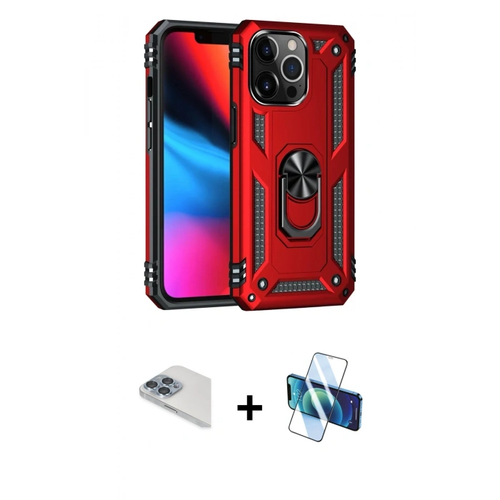MARSİLYAN™- iPhone 13 Pro Max Kılıf Ahenk Klasik Koleksiyonu - Siyah 3D Antistatik Cam Ekran Koruyucu + Pers Alüminyum Kamera Lens - SABE