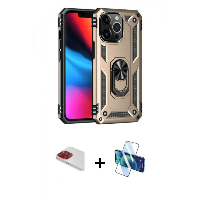 MARSİLYAN™- iPhone 13 Pro Max Kılıf Ahenk Klasik Koleksiyonu - Siyah 3D Antistatik Cam Ekran Koruyucu + Pers Alüminyum Kamera Lens - KI