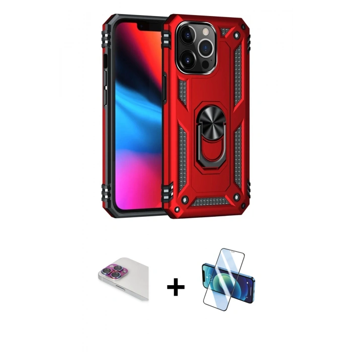 MARSİLYAN™- iPhone 13 Pro Max Kılıf Ahenk Klasik Koleksiyonu - Siyah 3D Antistatik Cam Ekran Koruyucu + Pers Alüminyum Kamera Lens - GI