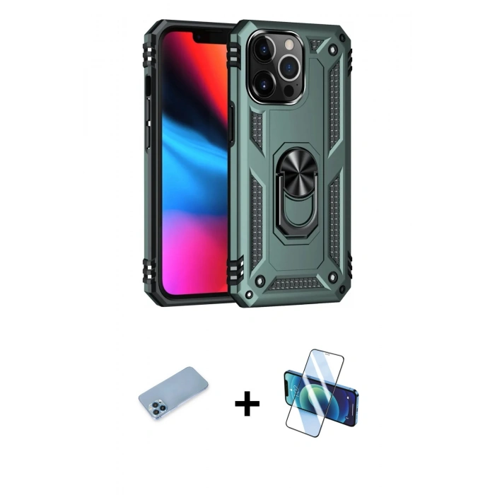 MARSİLYAN™- iPhone 13 Pro Max Kılıf Ahenk Klasik Koleksiyonu - Siyah 3D Antistatik Cam Ekran Koruyucu + Shine Kamera Lens Koruma Cam - MI