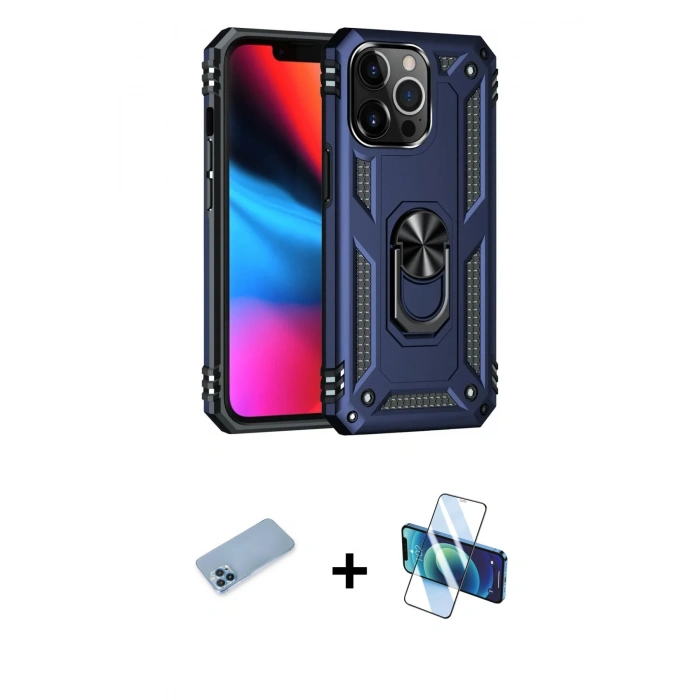 MARSİLYAN™- iPhone 13 Pro Max Kılıf Ahenk Klasik Koleksiyonu - Siyah 3D Antistatik Cam Ekran Koruyucu + Shine Kamera Lens Koruma Cam - MI