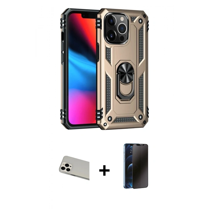 MARSİLYAN™- iPhone 13 Pro Max Kılıf Ahenk Klasik Koleksiyonu - Siyah 3D Antistatik Hayalet Cam Ekran Koruyucu + Rainbow Kamera Lens Koruma Cam - BZ
