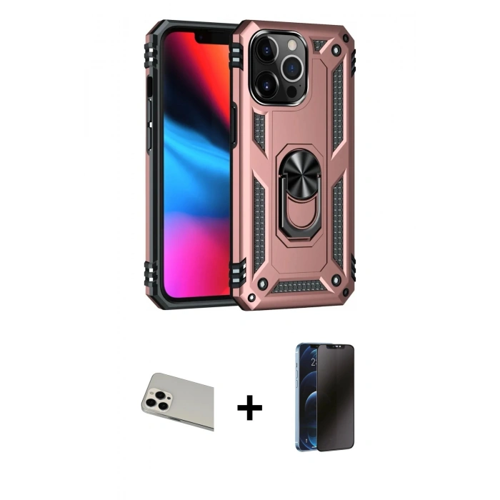 MARSİLYAN™- iPhone 13 Pro Max Kılıf Ahenk Klasik Koleksiyonu - Siyah 3D Antistatik Hayalet Cam Ekran Koruyucu + Rainbow Kamera Lens Koruma Cam - BZ