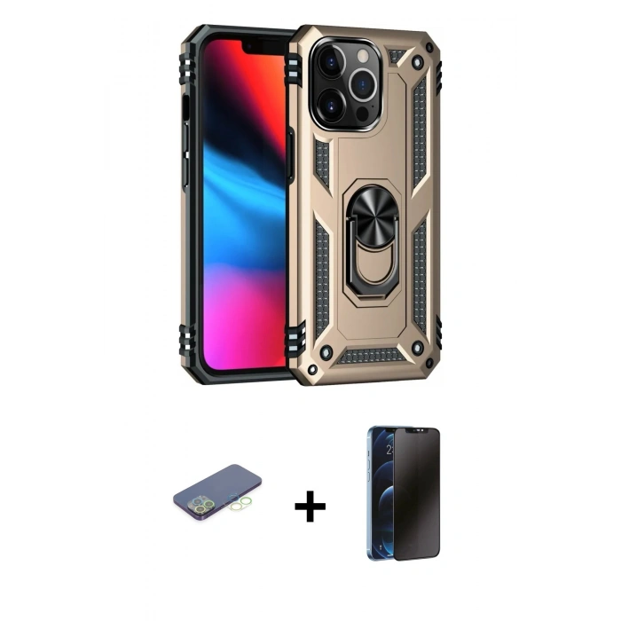 MARSİLYAN™- iPhone 13 Pro Max Kılıf Ahenk Klasik Koleksiyonu - Siyah 3D Antistatik Hayalet Cam Ekran Koruyucu + Renkli Kamera Lens Koruma Cam - YL