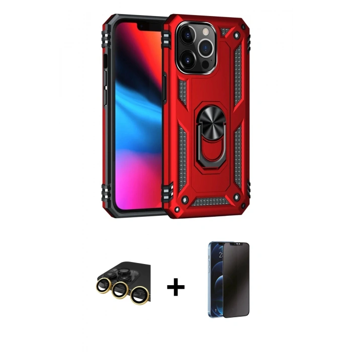 MARSİLYAN™- iPhone 13 Pro Max Kılıf Ahenk Klasik Koleksiyonu - Siyah 3D Antistatik Hayalet Cam Ekran Koruyucu + Raze Metal Kamera Lens - GD