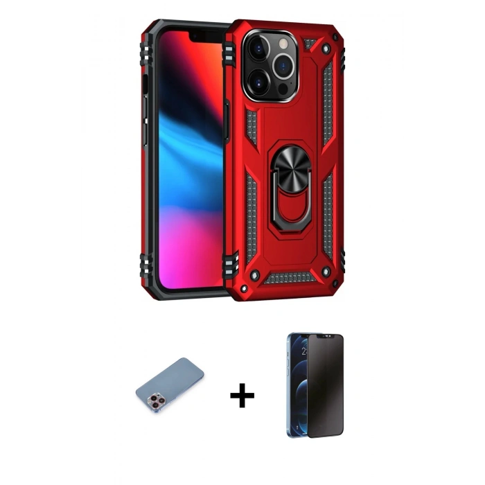 MARSİLYAN™- iPhone 13 Pro Max Kılıf Ahenk Klasik Koleksiyonu - Siyah 3D Antistatik Hayalet Cam Ekran Koruyucu + Shine Kamera Lens Koruma Cam - PE