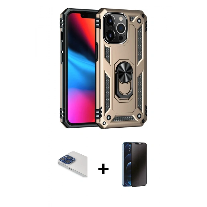 MARSİLYAN™- iPhone 13 Pro Max Kılıf Ahenk Klasik Koleksiyonu - Siyah 3D Antistatik Hayalet Cam Ekran Koruyucu + Pers Alüminyum Kamera Lens - LT
