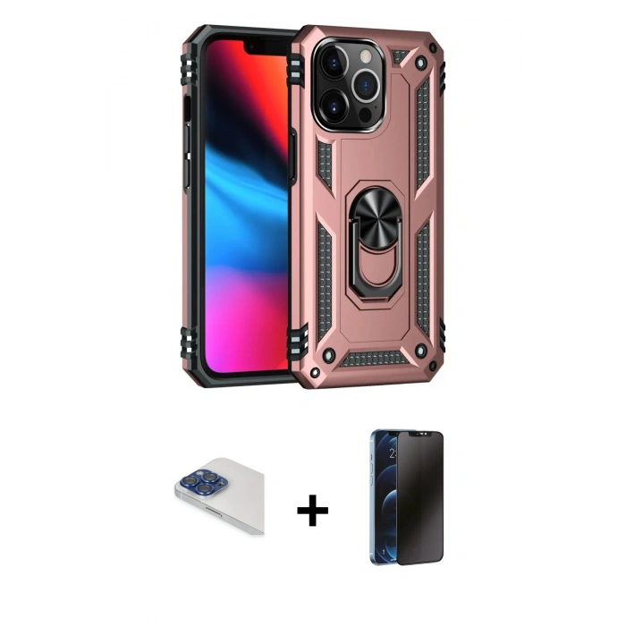 MARSİLYAN™- iPhone 13 Pro Max Kılıf Ahenk Klasik Koleksiyonu - Siyah 3D Antistatik Hayalet Cam Ekran Koruyucu + Pers Alüminyum Kamera Lens - LT