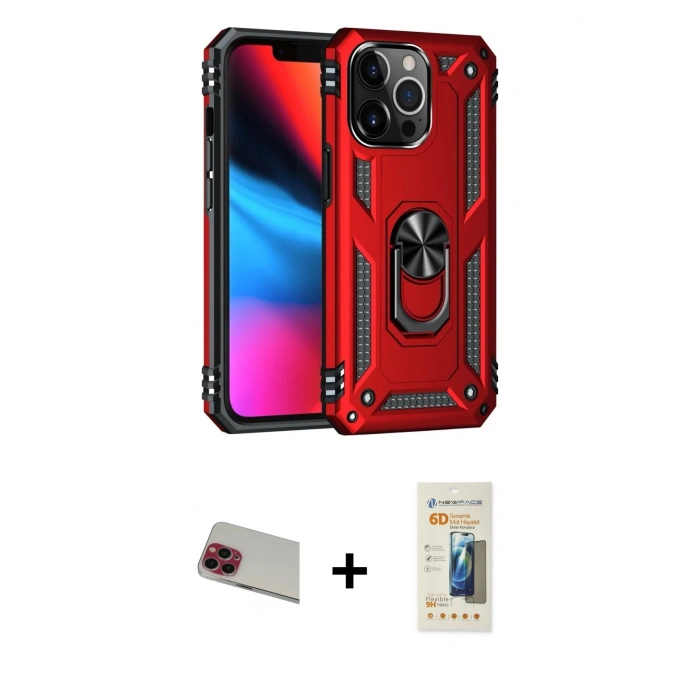 MARSİLYAN™- iPhone 13 Pro Max Kılıf Ahenk Klasik Koleksiyonu - Siyah 6D Mat Seramik Hayalet Nano Ekran Koruyucu + Rainbow Kamera Lens Koruma Cam - KI
