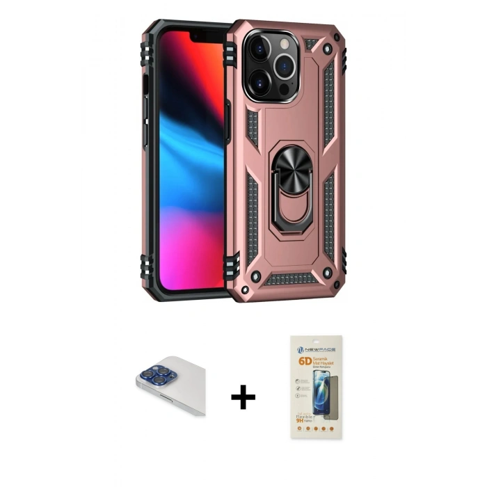 MARSİLYAN™- iPhone 13 Pro Max Kılıf Ahenk Klasik Koleksiyonu - Siyah 6D Mat Seramik Hayalet Nano Ekran Koruyucu + Pers Alüminyum Kamera Lens - LT