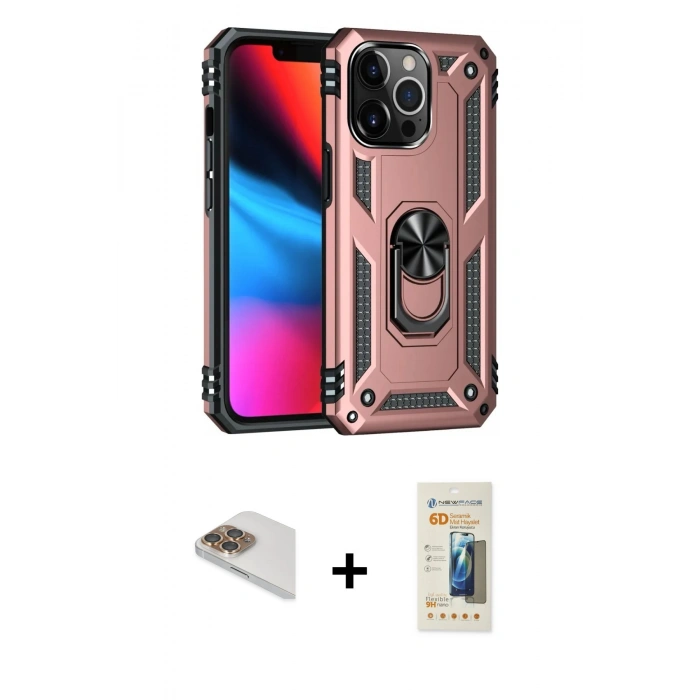 MARSİLYAN™- iPhone 13 Pro Max Kılıf Ahenk Klasik Koleksiyonu - Siyah 6D Mat Seramik Hayalet Nano Ekran Koruyucu + Pers Alüminyum Kamera Lens - GD