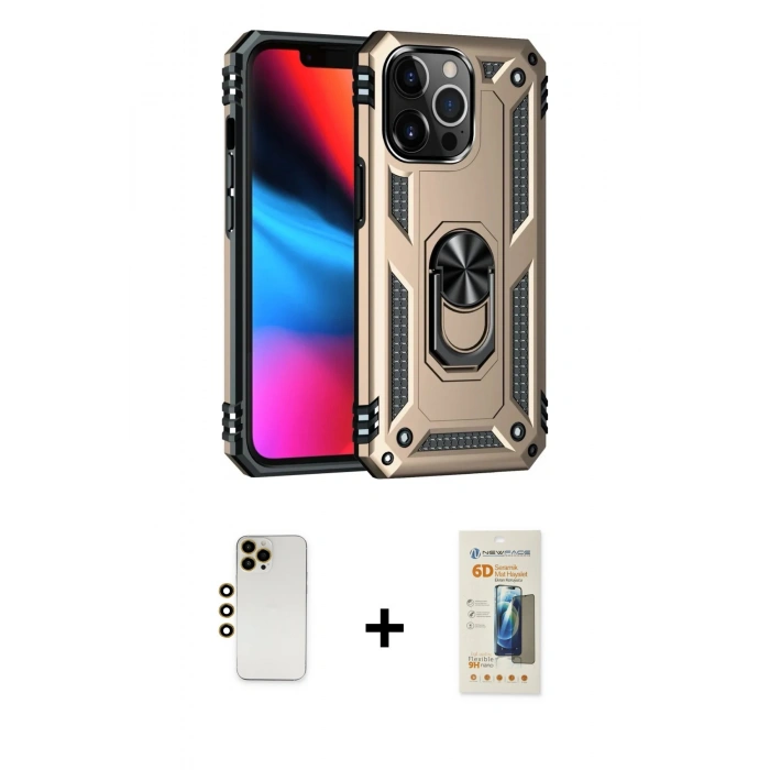 MARSİLYAN™- iPhone 13 Pro Max Kılıf Ahenk Klasik Koleksiyonu - Siyah 6D Mat Seramik Hayalet Nano Ekran Koruyucu + Shine Kamera Lens - GD