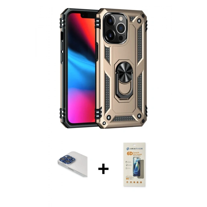 MARSİLYAN™- iPhone 13 Pro Max Kılıf Ahenk Klasik Koleksiyonu - Siyah 6D Mat Seramik Hayalet Nano Ekran Koruyucu + Pers Alüminyum Kamera Lens - LT