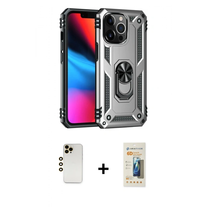 MARSİLYAN™- iPhone 13 Pro Max Kılıf Ahenk Klasik Koleksiyonu - Siyah 6D Mat Seramik Hayalet Nano Ekran Koruyucu + Shine Kamera Lens - GD