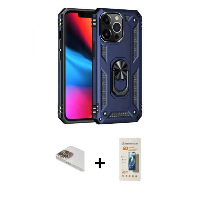 MARSİLYAN™- iPhone 13 Pro Max Kılıf Ahenk Klasik Koleksiyonu - Siyah 6D Mat Seramik Hayalet Nano Ekran Koruyucu + Pers Alüminyum Kamera Lens - GD