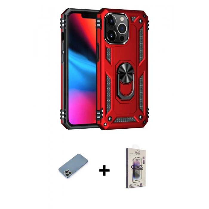 MARSİLYAN™- iPhone 13 Pro Max Kılıf Ahenk Klasik Koleksiyonu - Siyah Bilvis 3D Cam Ekran Koruyucu + Gökkuşağı Shine Kamera Lens Koruma Cam