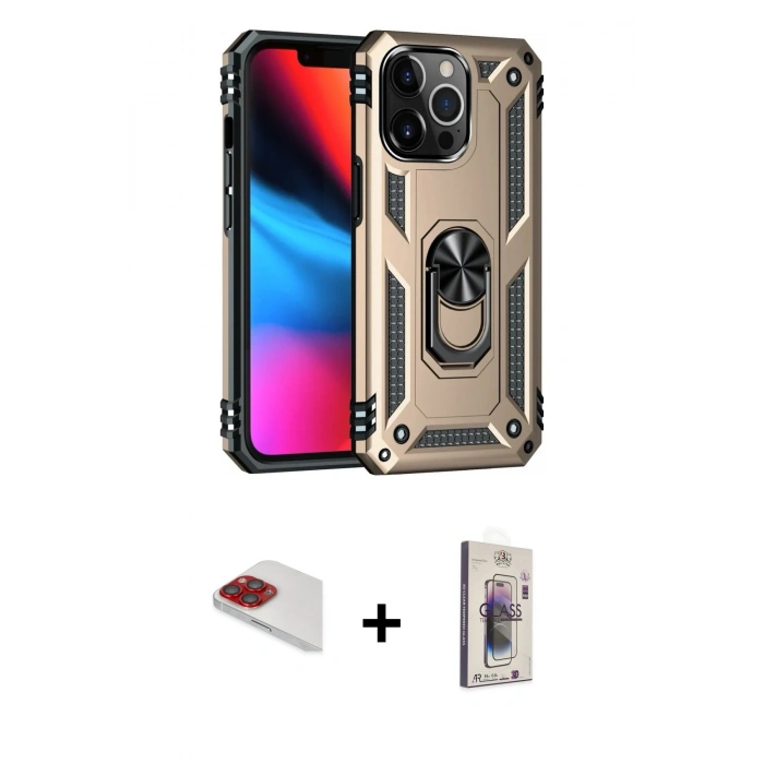 MARSİLYAN™- iPhone 13 Pro Max Kılıf Ahenk Klasik Koleksiyonu - Siyah Bilvis 3D Cam Ekran Koruyucu + Pers Alüminyum Kamera Lens - KI