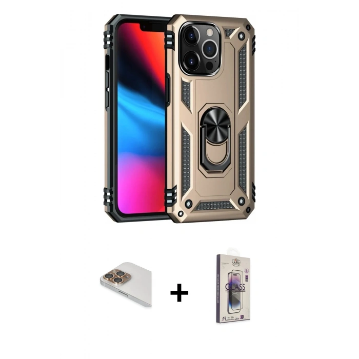 MARSİLYAN™- iPhone 13 Pro Max Kılıf Ahenk Klasik Koleksiyonu - Siyah Bilvis 3D Cam Ekran Koruyucu + Pers Alüminyum Kamera Lens - GD