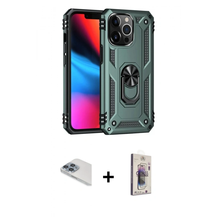 MARSİLYAN™- iPhone 13 Pro Max Kılıf Ahenk Klasik Koleksiyonu - Siyah Bilvis 3D Cam Ekran Koruyucu + Pers Alüminyum Kamera Lens - SABE