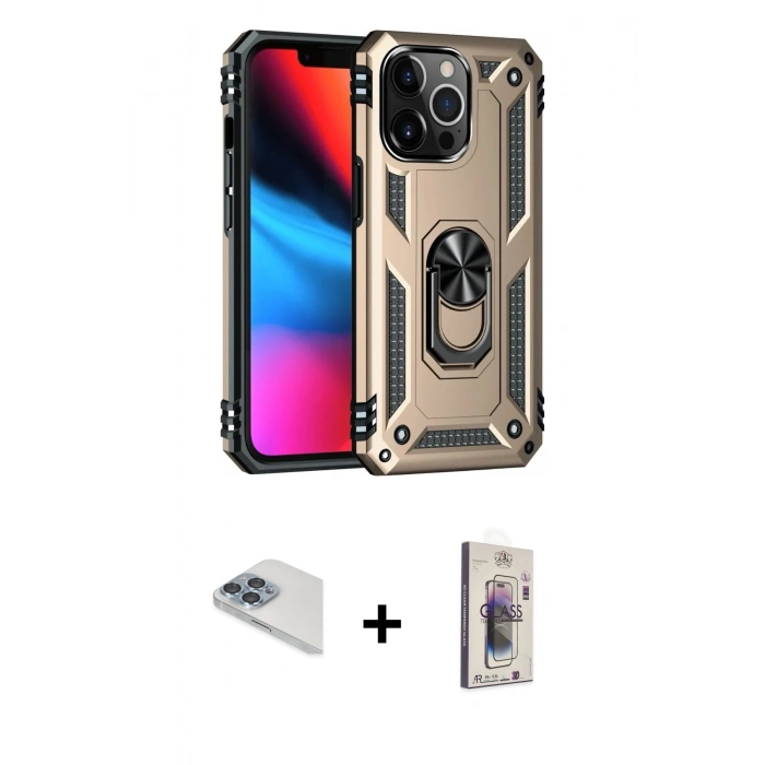 MARSİLYAN™- iPhone 13 Pro Max Kılıf Ahenk Klasik Koleksiyonu - Siyah Bilvis 3D Cam Ekran Koruyucu + Pers Alüminyum Kamera Lens - SABE