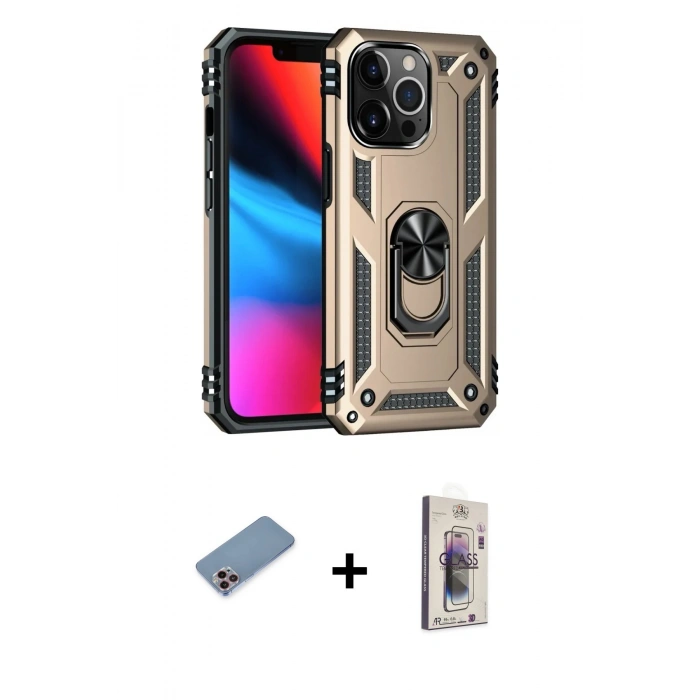 MARSİLYAN™- iPhone 13 Pro Max Kılıf Ahenk Klasik Koleksiyonu - Siyah Bilvis 3D Cam Ekran Koruyucu + Shine Kamera Lens Koruma Cam - PE