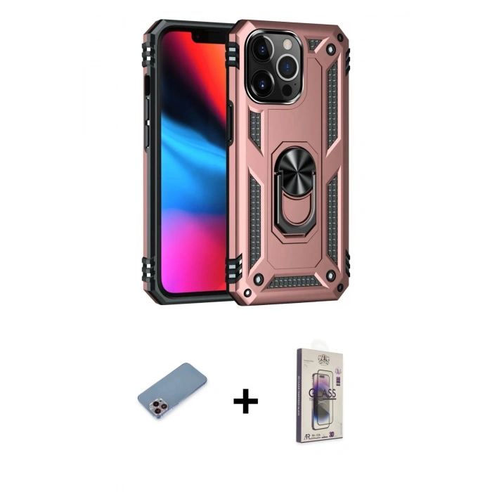 MARSİLYAN™- iPhone 13 Pro Max Kılıf Ahenk Klasik Koleksiyonu - Siyah Bilvis 3D Cam Ekran Koruyucu + Shine Kamera Lens Koruma Cam - PE