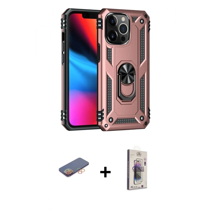 MARSİLYAN™- iPhone 13 Pro Max Kılıf Ahenk Klasik Koleksiyonu - Siyah Bilvis 3D Cam Ekran Koruyucu + Renkli Kamera Lens Koruma Cam - TU