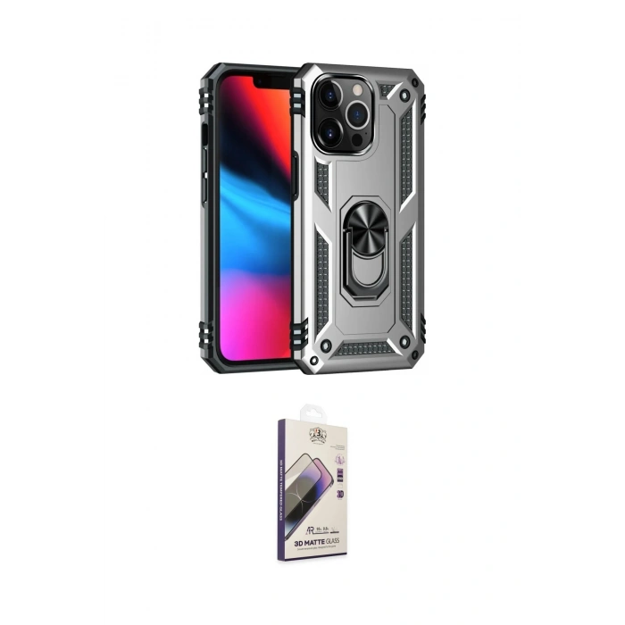 MARSİLYAN™- iPhone 13 Pro Max Kılıf Ahenk Klasik Koleksiyonu - Siyah Bilvis 3D Mat Cam Ekran Koruyucu