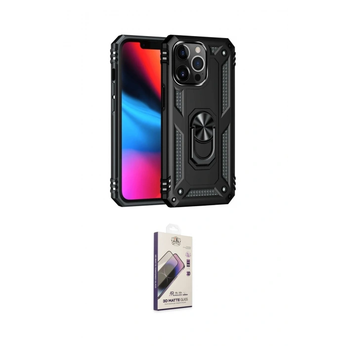 MARSİLYAN™- iPhone 13 Pro Max Kılıf Ahenk Klasik Koleksiyonu - Siyah Bilvis 3D Mat Cam Ekran Koruyucu