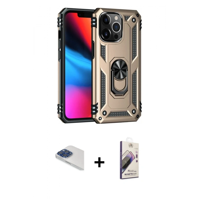 MARSİLYAN™- iPhone 13 Pro Max Kılıf Ahenk Klasik Koleksiyonu - Siyah Bilvis 3D Mat Cam Ekran Koruyucu + Pers Alüminyum Kamera Lens - LT