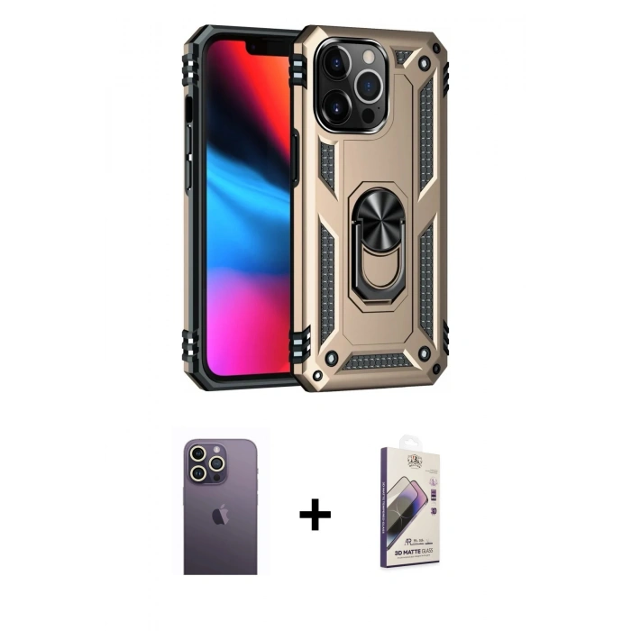 MARSİLYAN™- iPhone 13 Pro Max Kılıf Ahenk Klasik Koleksiyonu - Siyah Bilvis 3D Mat Cam Ekran Koruyucu + Neon Fosforlu Kamera Lens - BZ