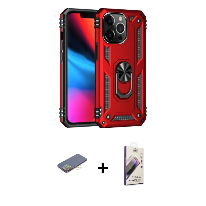 MARSİLYAN™- iPhone 13 Pro Max Kılıf Ahenk Klasik Koleksiyonu - Siyah Bilvis 3D Mat Cam Ekran Koruyucu + Renkli Kamera Lens Koruma Cam - SI