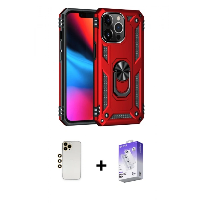 MARSİLYAN™- iPhone 13 Pro Max Kılıf Ahenk Klasik Koleksiyonu - Siyah Bilvis 5in1 3D Magic Cam Ekran Koruyucu + Shine Kamera Lens - GD